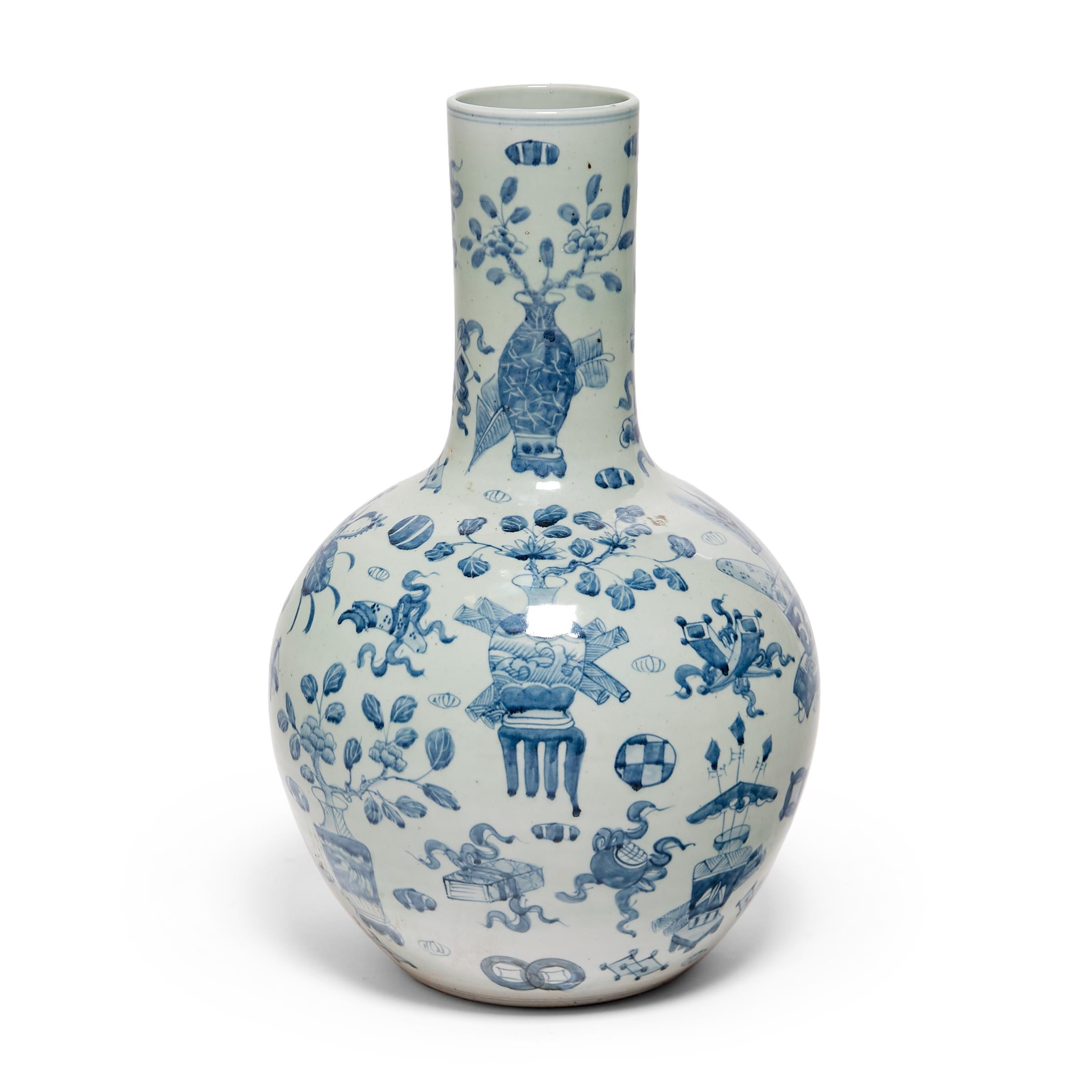 Chinese Export Chinese Blue and White Eight Treasure Gooseneck Jar