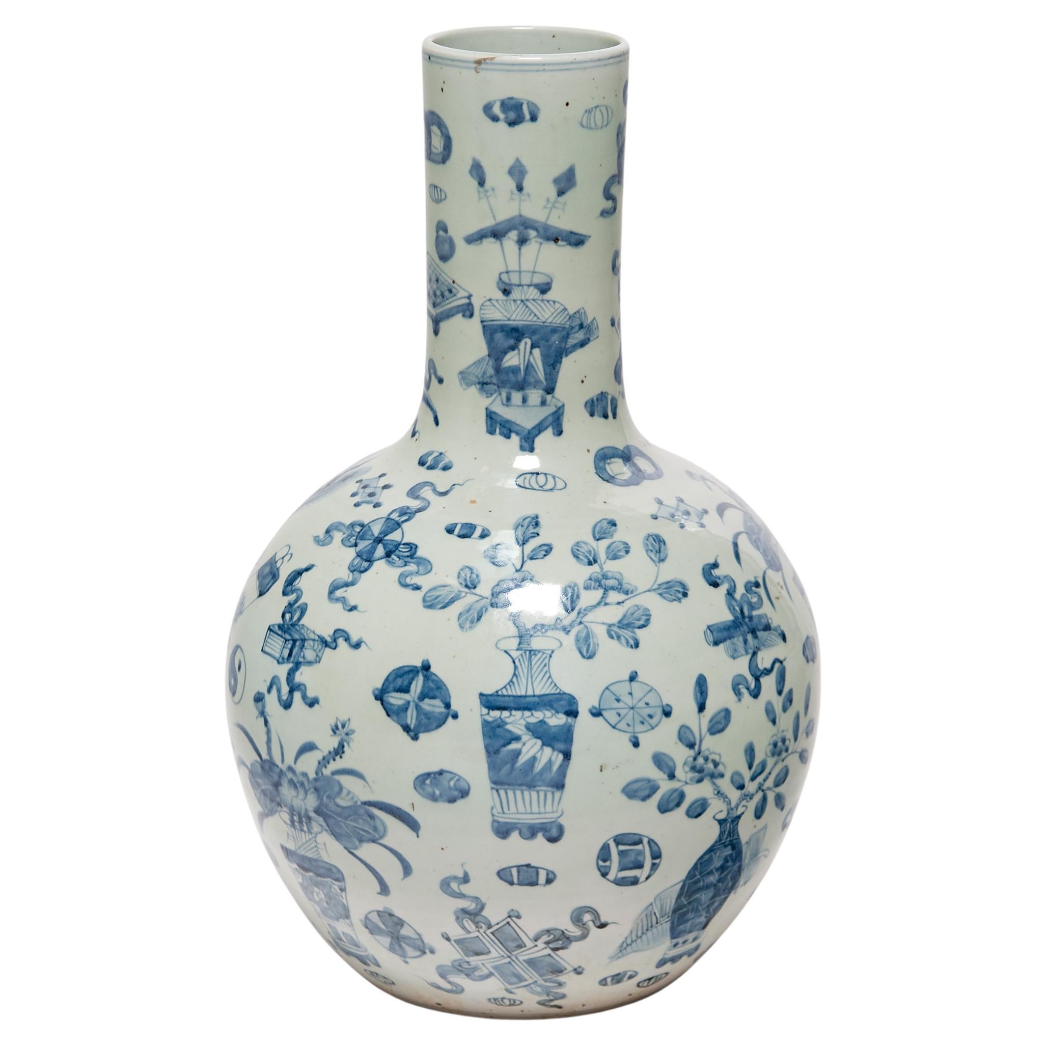 Chinese Blue and White Eight Treasure Gooseneck Jar For Sale