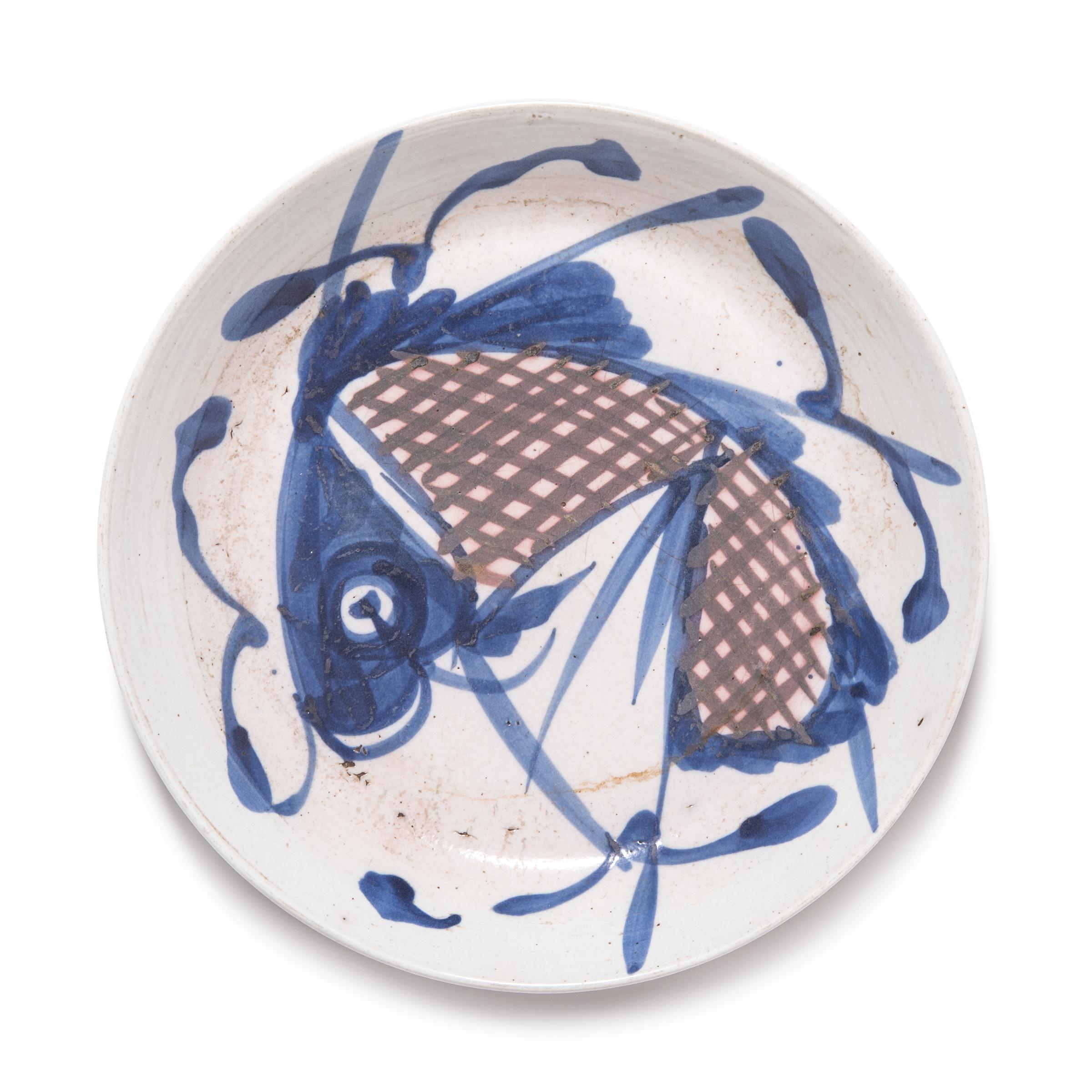 Qing Chinese Blue and White Fish Plate, circa 1850