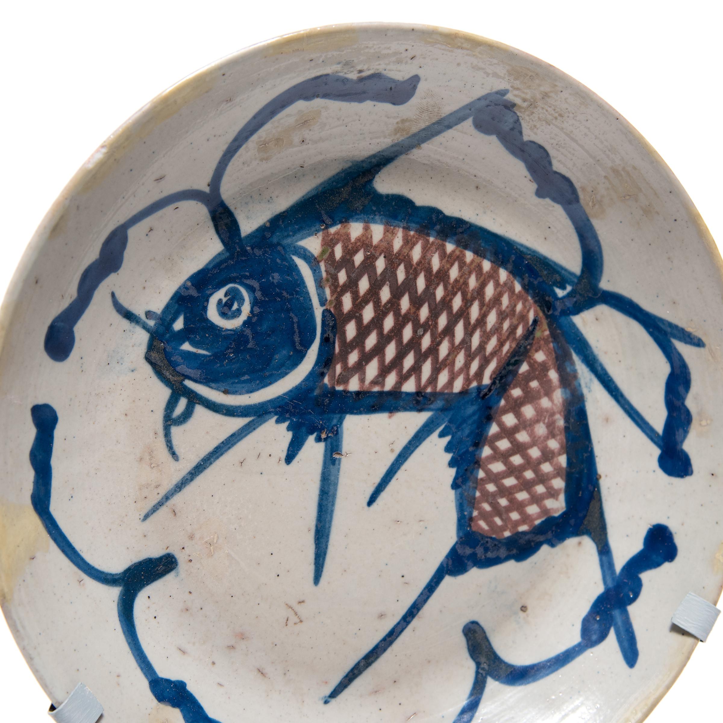 Glazed Chinese Blue and White Fish Plate, circa 1850