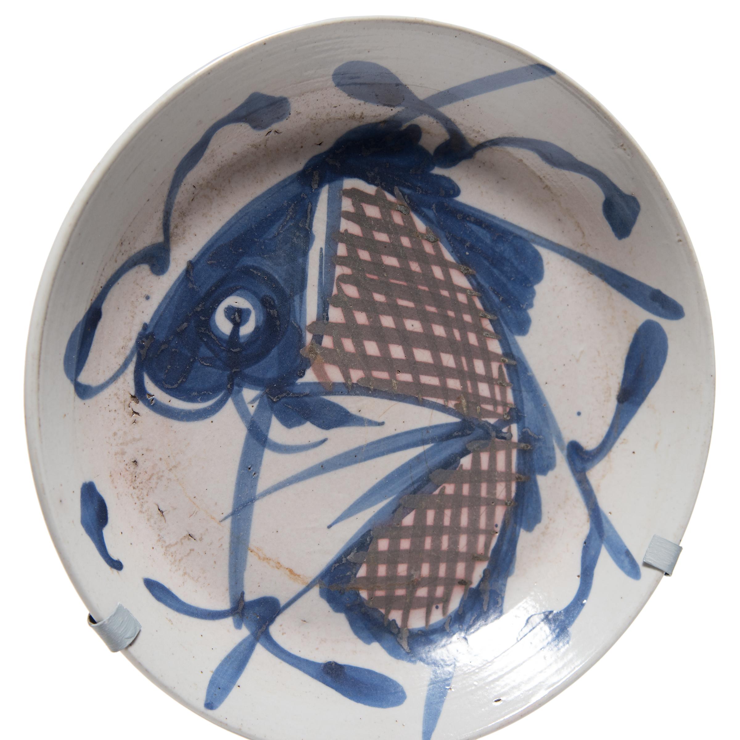 Qing Chinese Blue and White Fish Plate, circa 1850