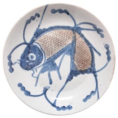 Assiette à poisson chinoise bleue et blanche:: vers 1850