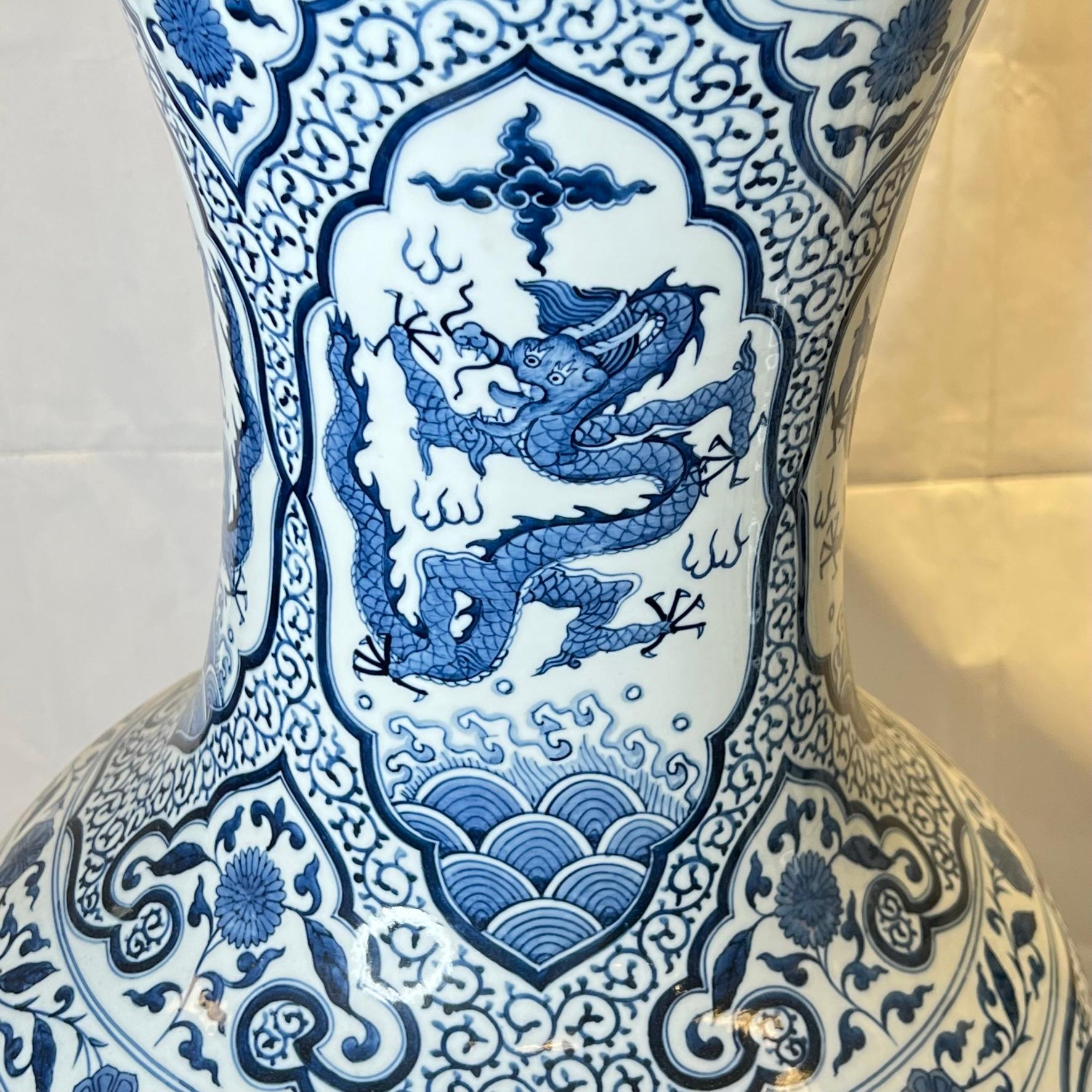 Qing Chinese Blue and White Floor Vase in Qianlong Style For Sale