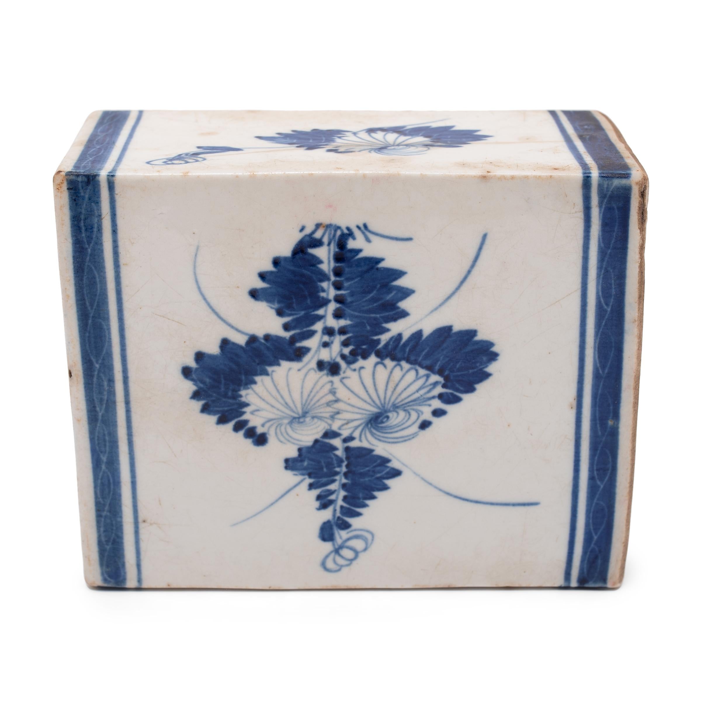Glazed Chinese Blue and White Floral Headrest