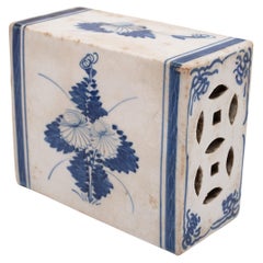 Antique Chinese Blue and White Floral Headrest