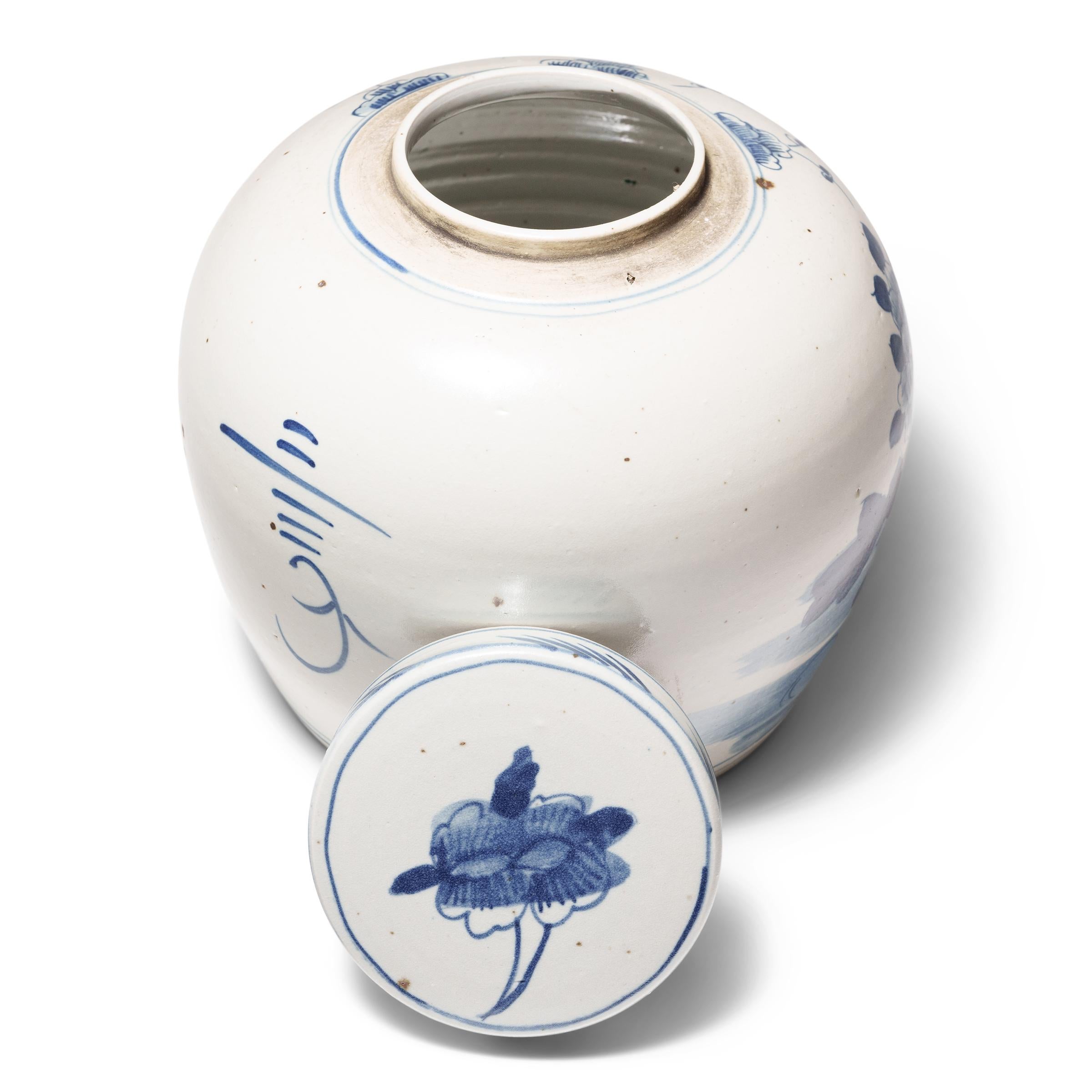 Esportazione cinese Vaso cinese blu e bianco con quattro fiori in vendita