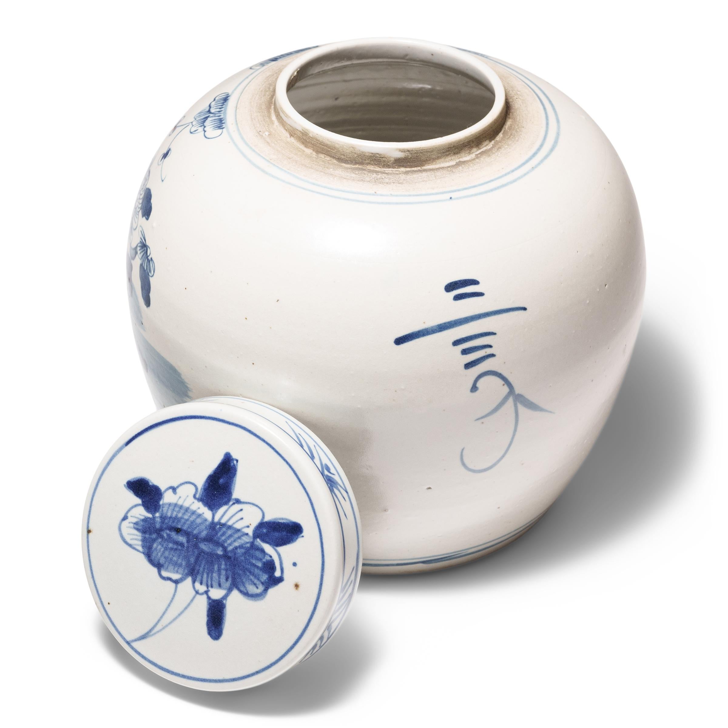 Esportazione cinese Vaso cinese blu e bianco con quattro fiori in vendita