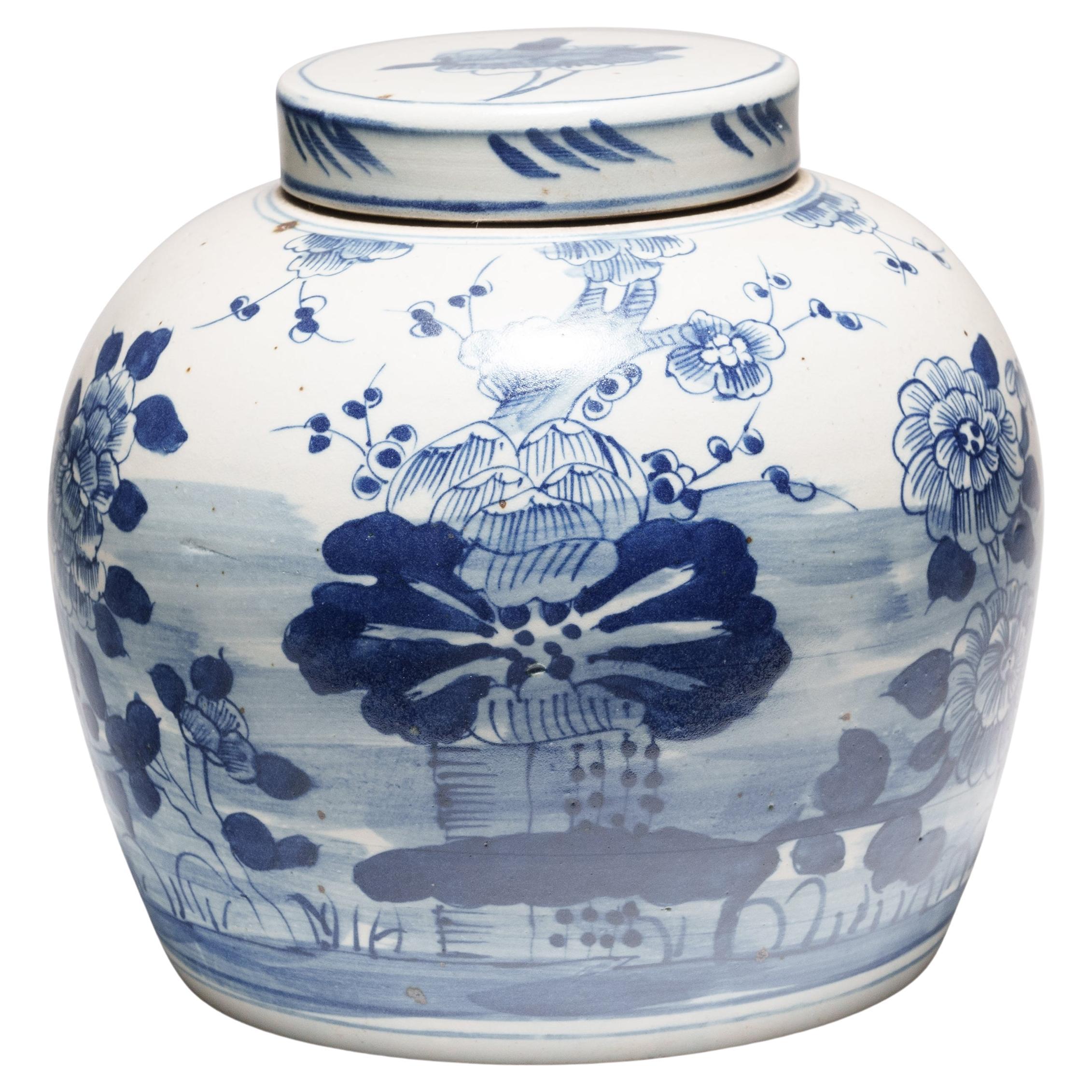 Chinese Blue and White Four Flowers Jar For Sale