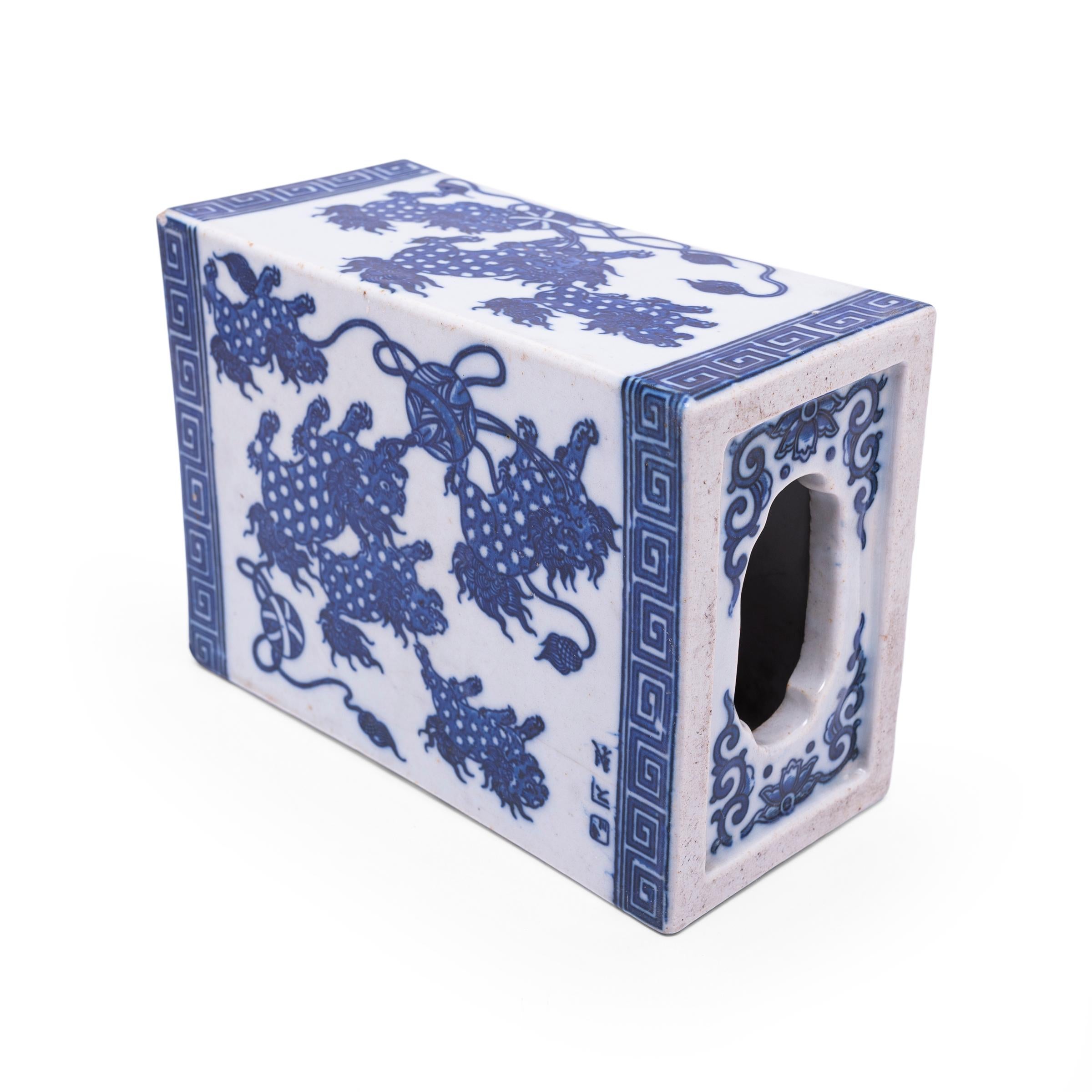 Chinese Export Chinese Blue and White Fu Lion Headrest, C. 1900