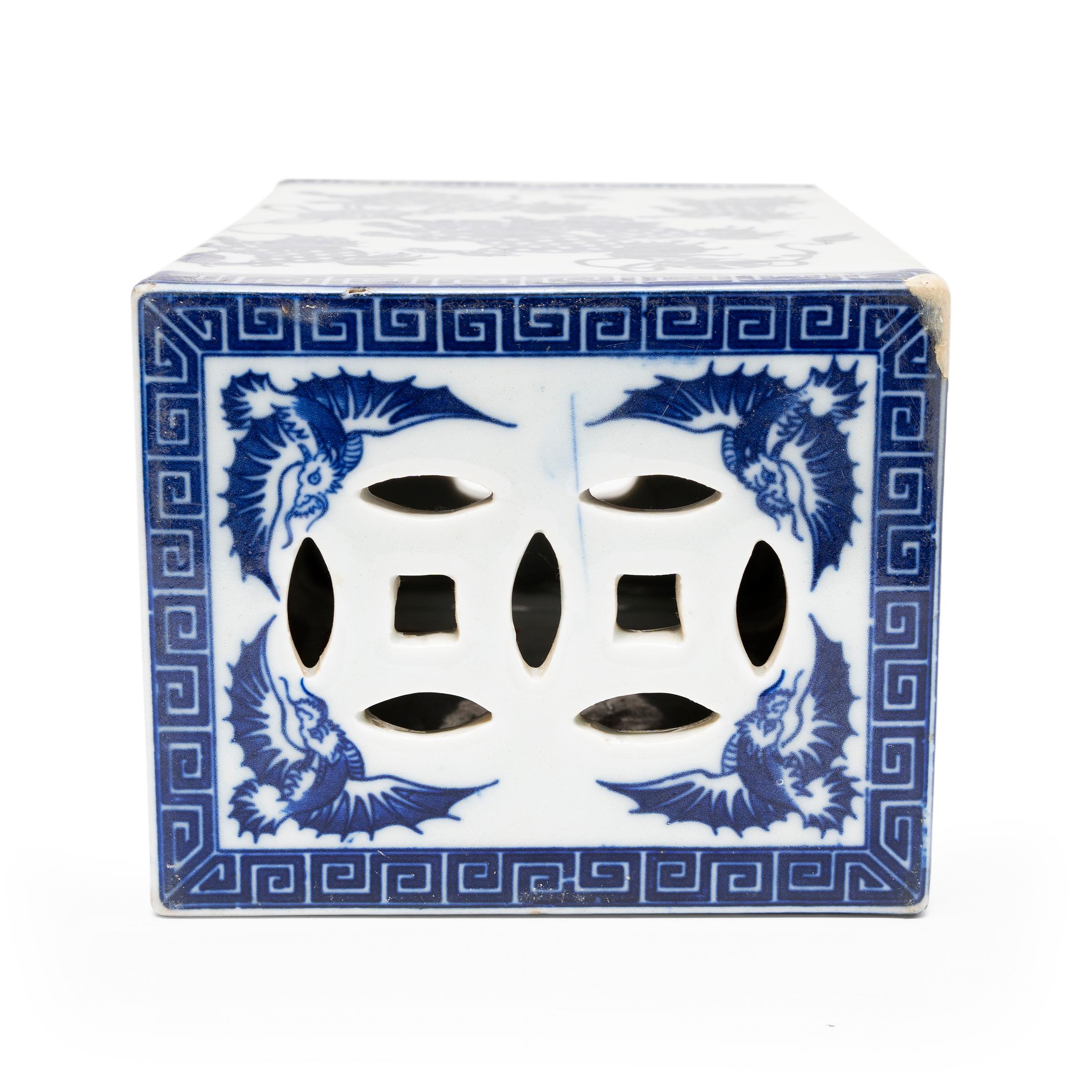20th Century Chinese Blue and White Fu Lion Headrest, c. 1900 For Sale