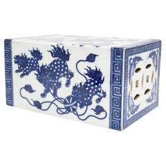 Antique Chinese Blue and White Fu Lion Headrest, c. 1900
