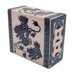 Chinese Blue and White Fu Lion Headrest