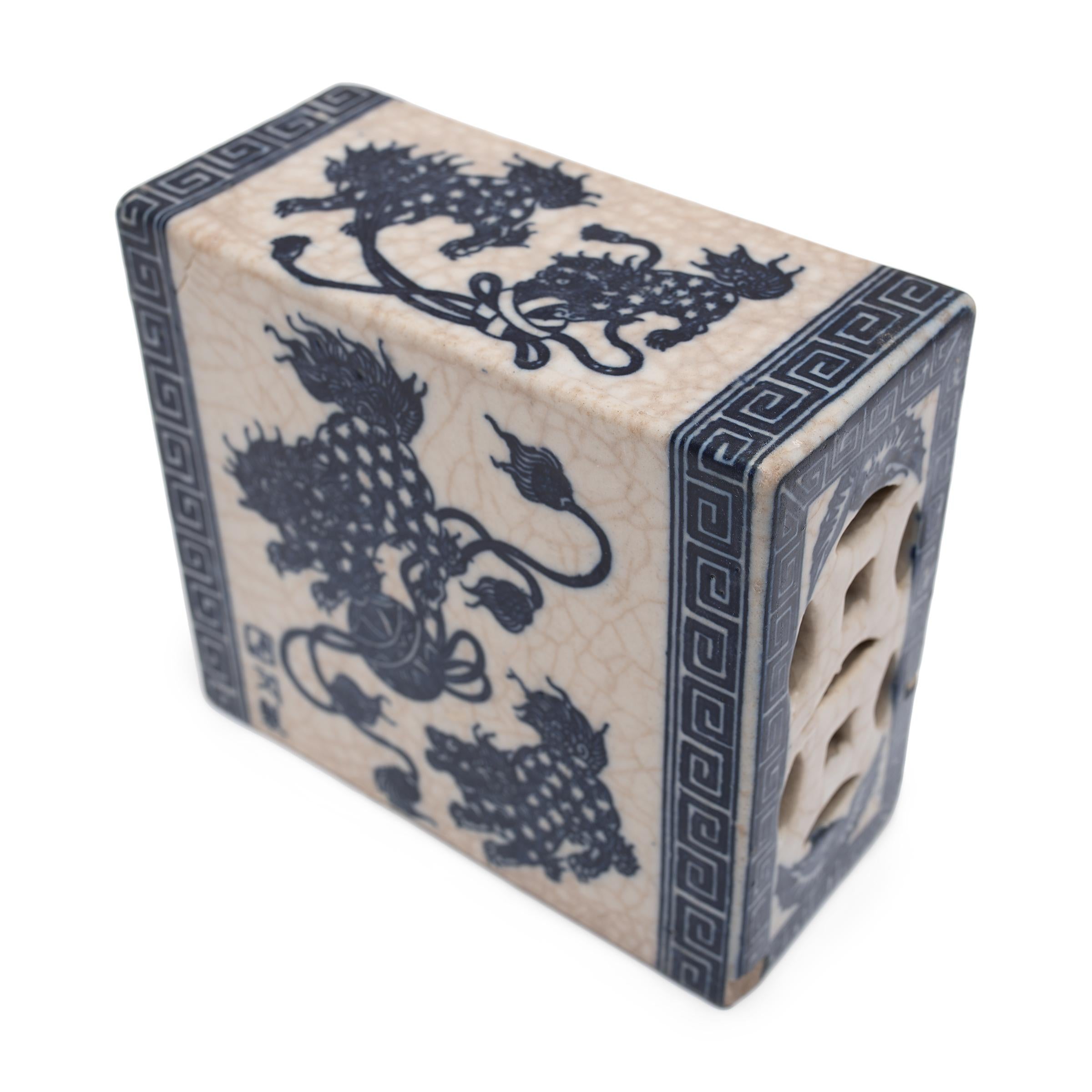 Chinese Export Chinese Blue and White Fu Lion Headrest