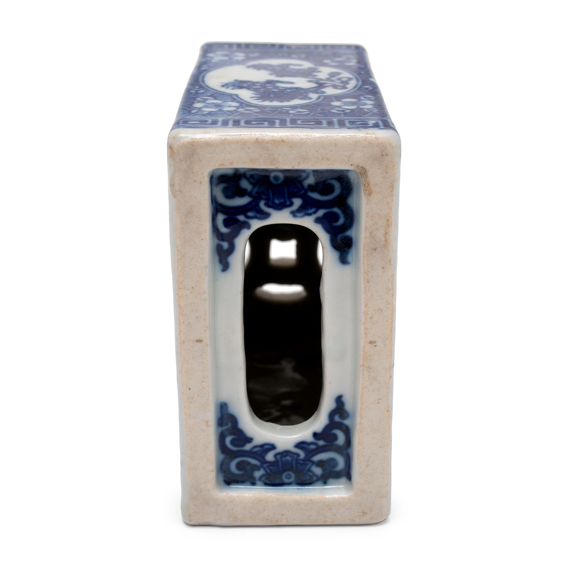20th Century Chinese Blue and White Fu Lion Headrest For Sale