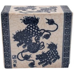 Chinese Blue and White Fu Lion Headrest