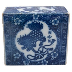 Chinese Blue and White Fu Lion Headrest