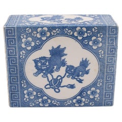 Used Chinese Blue and White Fu Lion Headrest