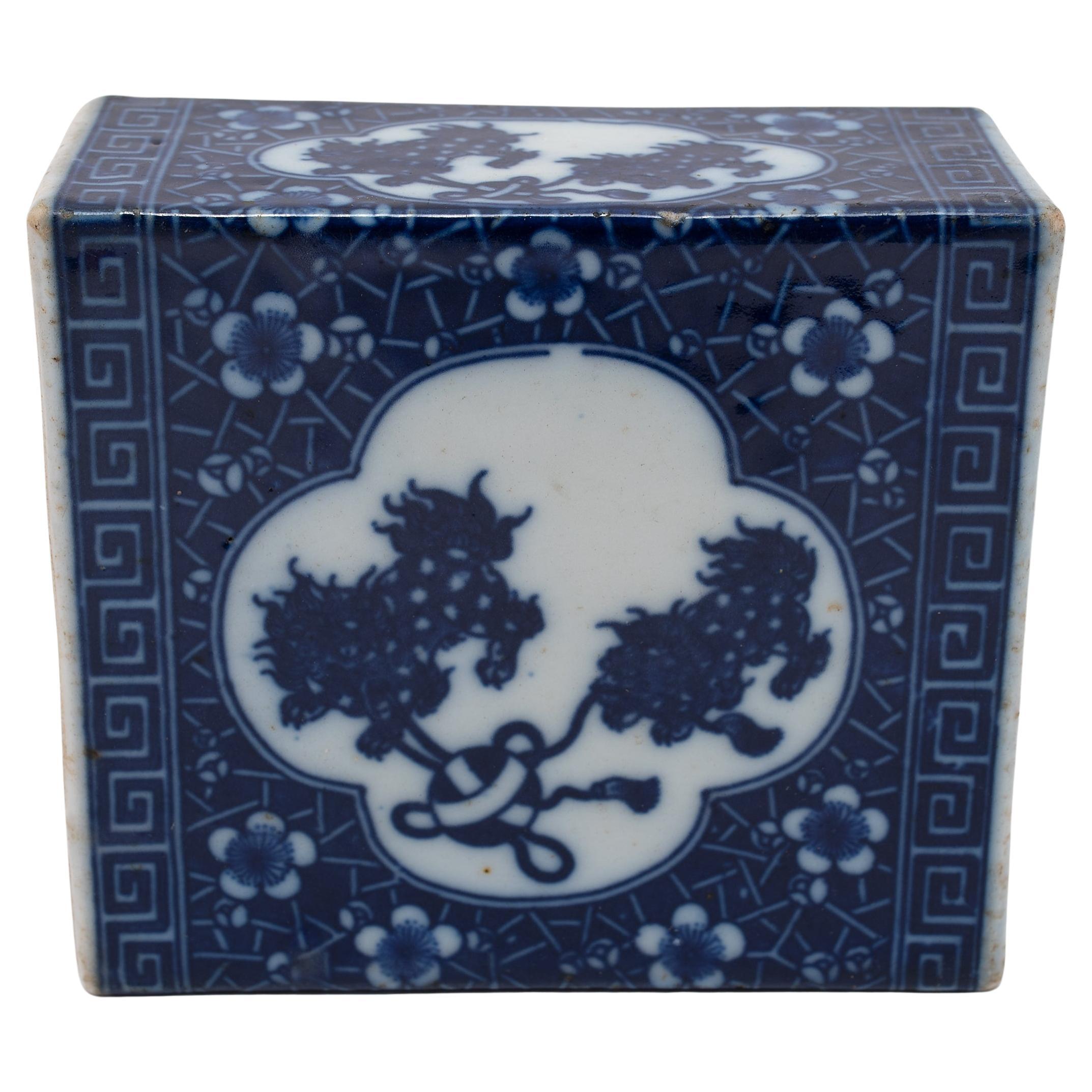 Chinese Blue and White Fu Lion Headrest