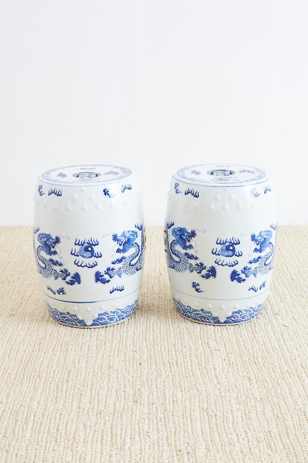 Chinese Export Chinese Blue and White Garden Stool Drink Tables