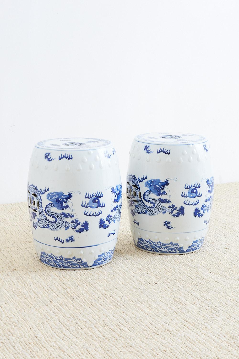 Hand-Crafted Chinese Blue and White Garden Stool Drink Tables
