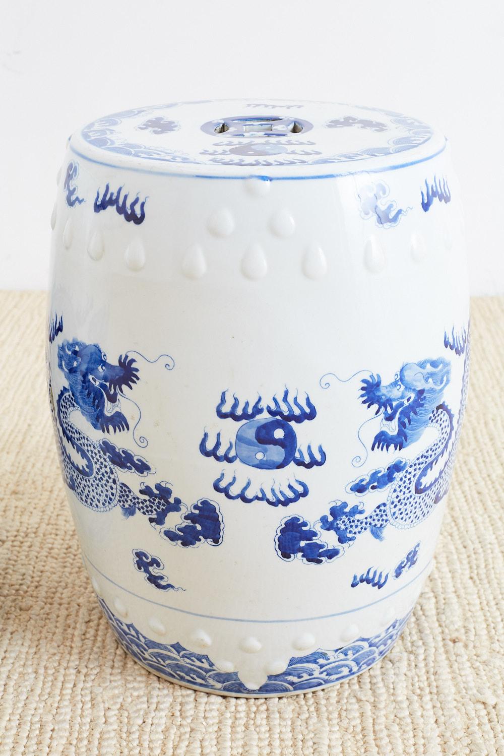 Porcelain Chinese Blue and White Garden Stool Drink Tables