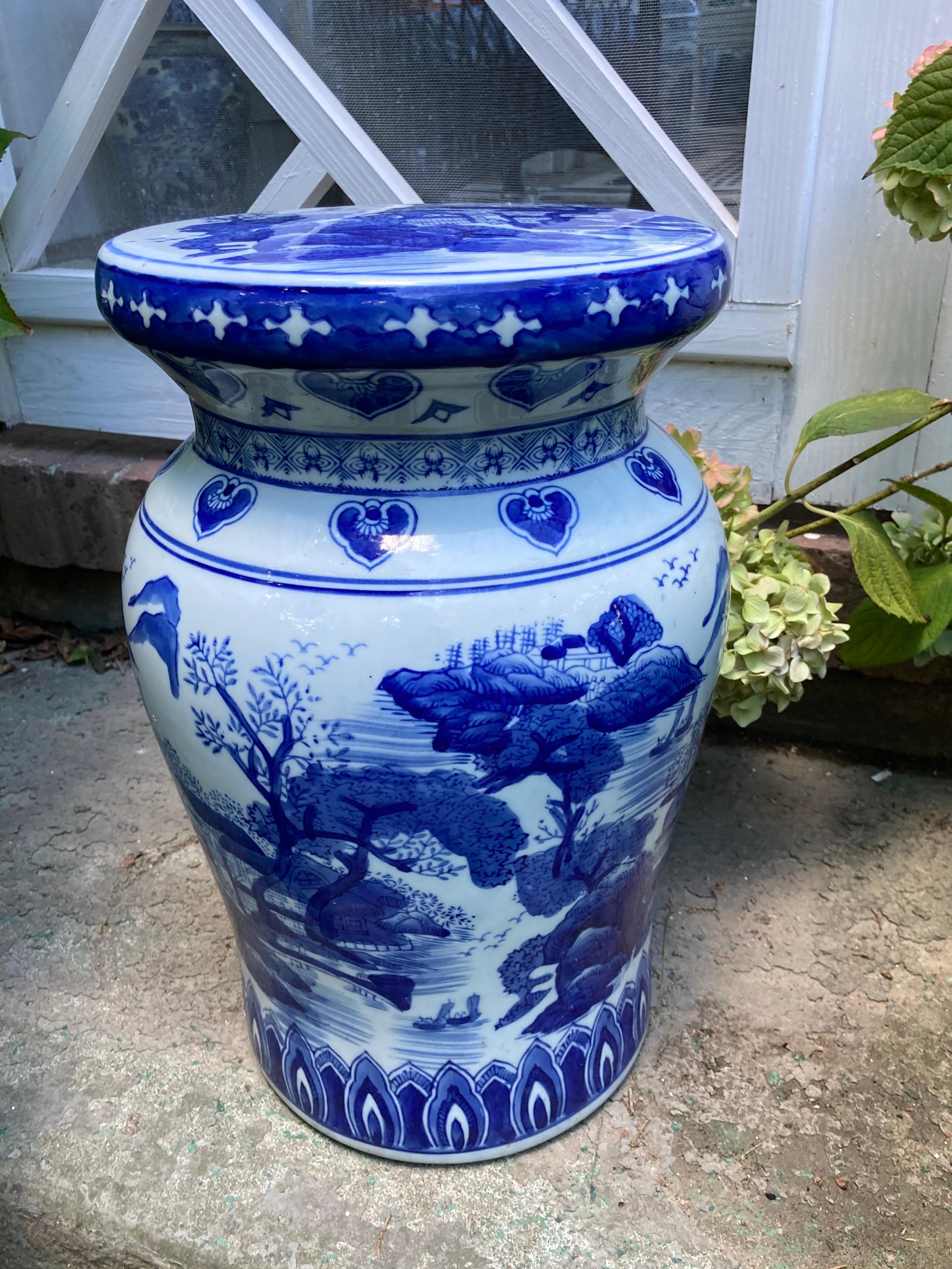 Chinese blue and white garden stool...