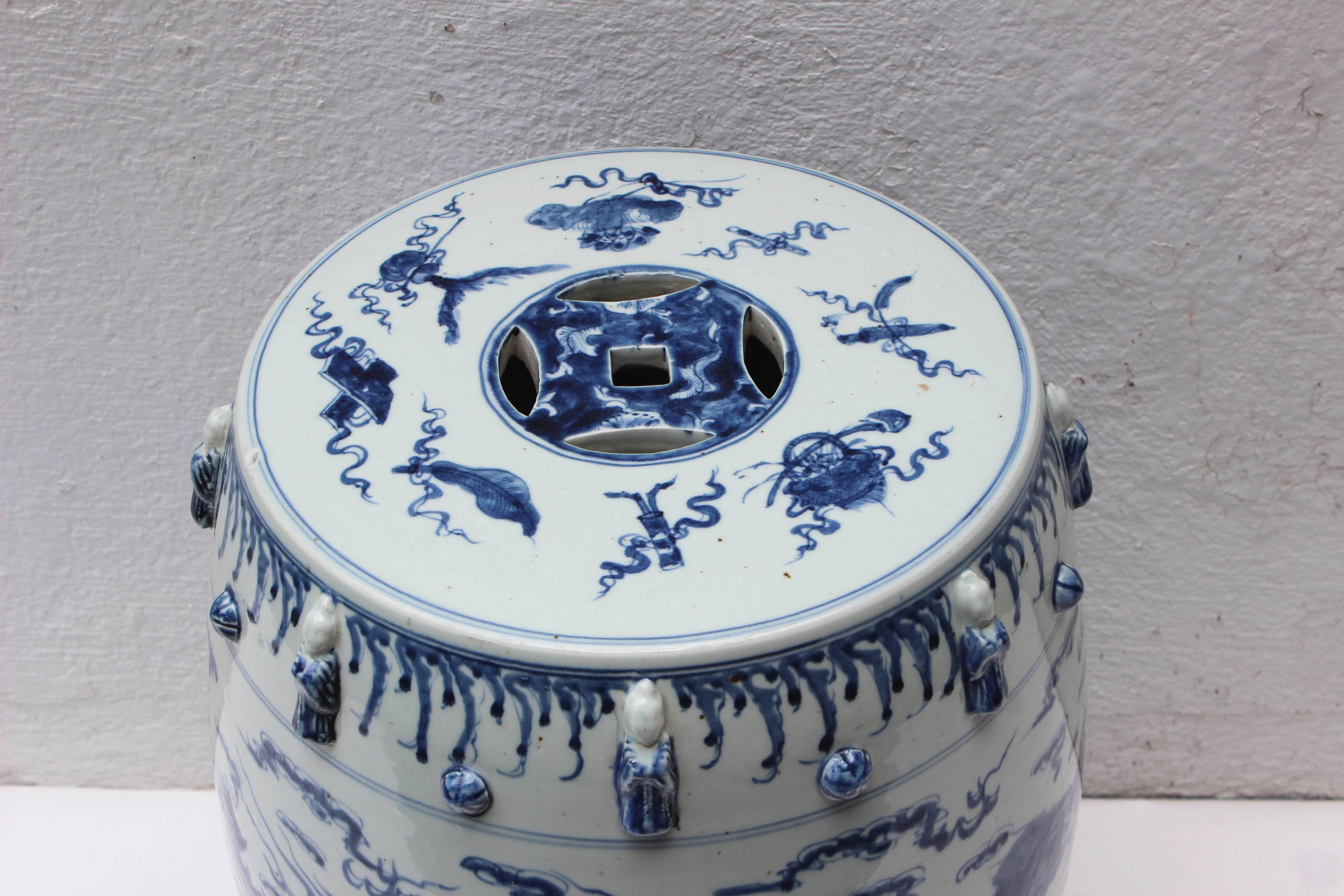 blue and white chinese garden stool