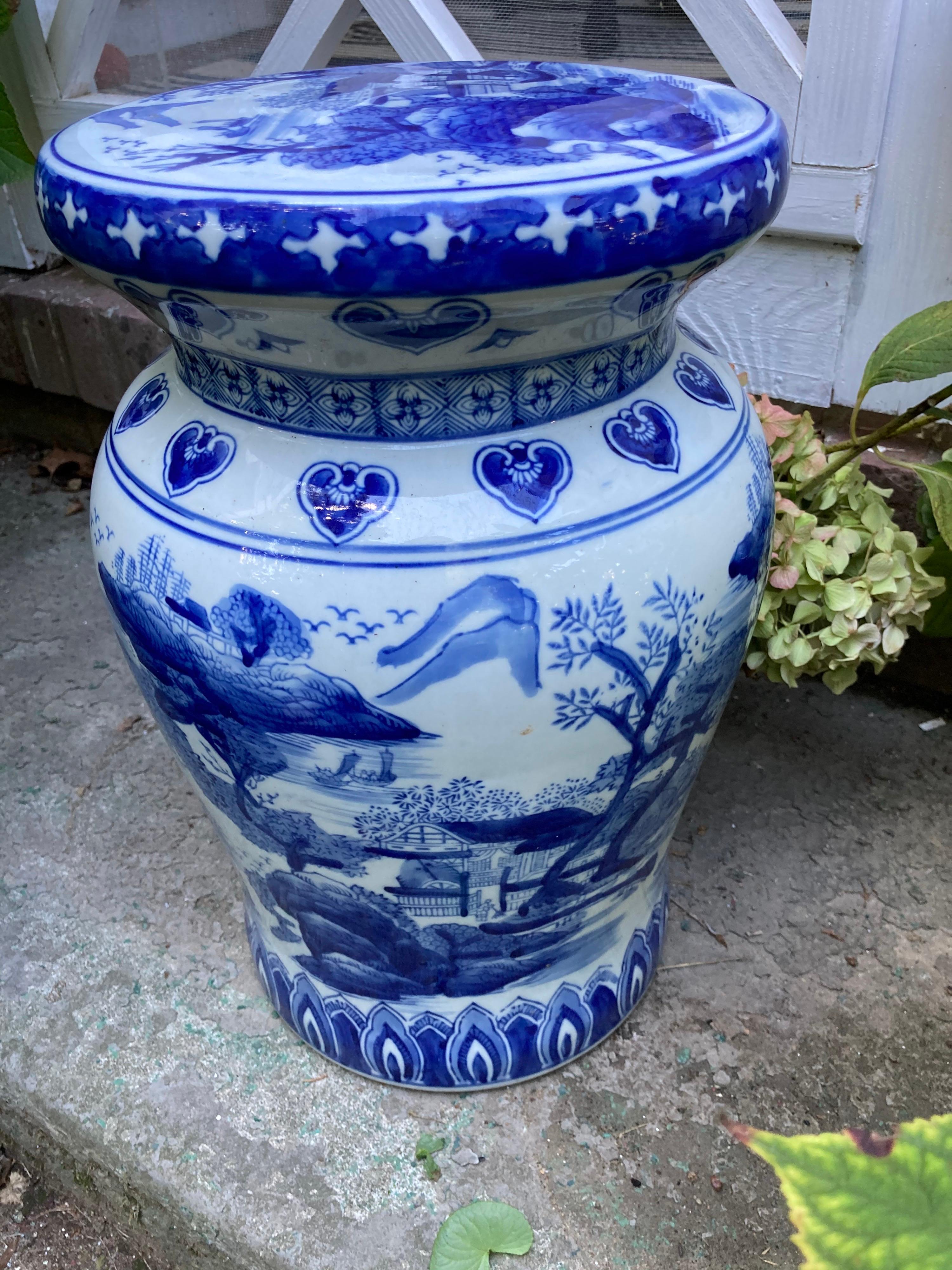 blue and white chinese garden stool