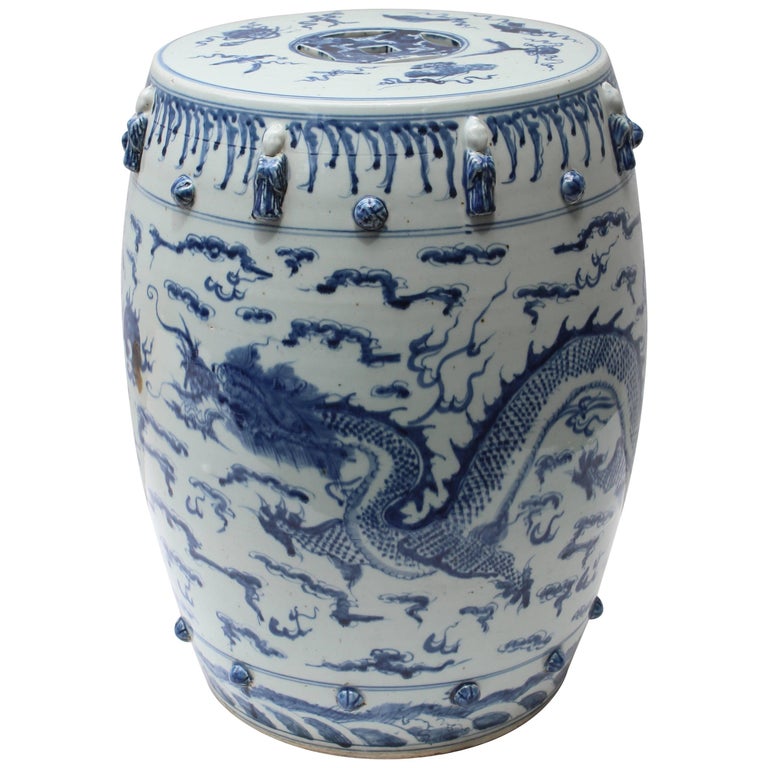 Chinese Blue And White Garden Stool At, Blue And White Asian Garden Stool