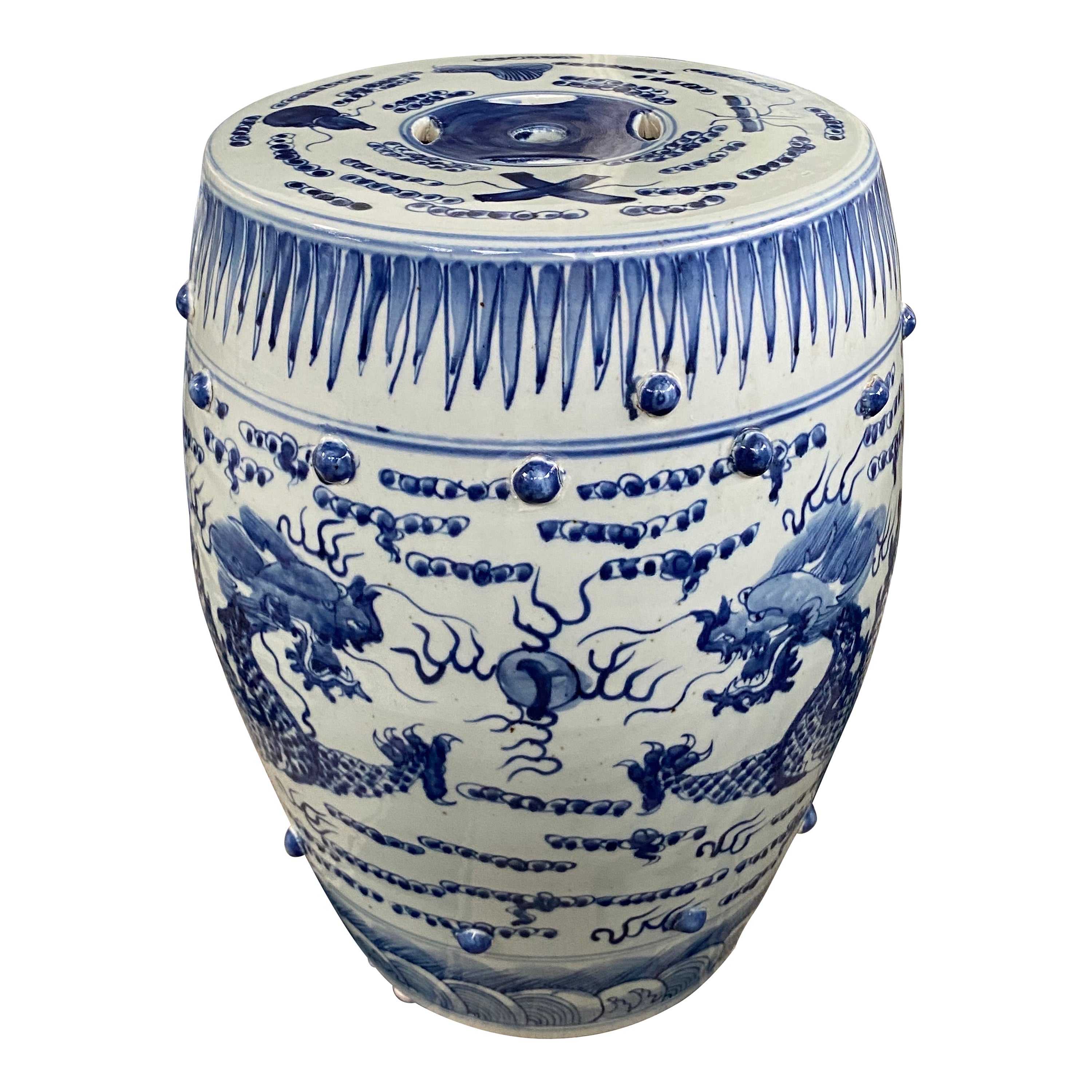Taburete chino de jardín azul y blanco