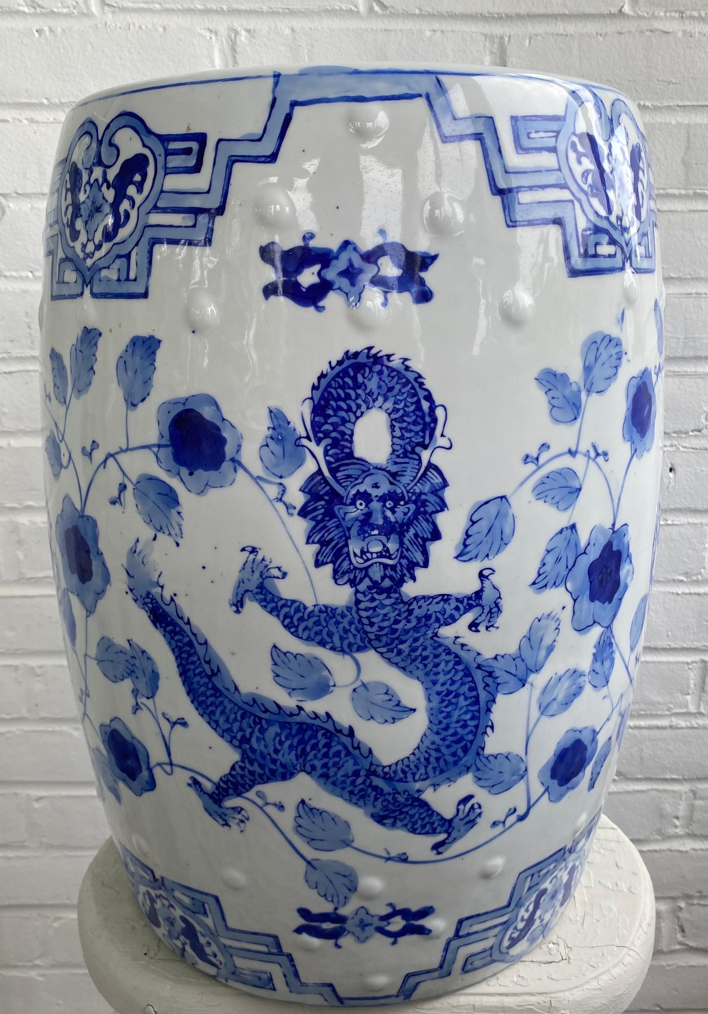 blue and white chinese garden stool