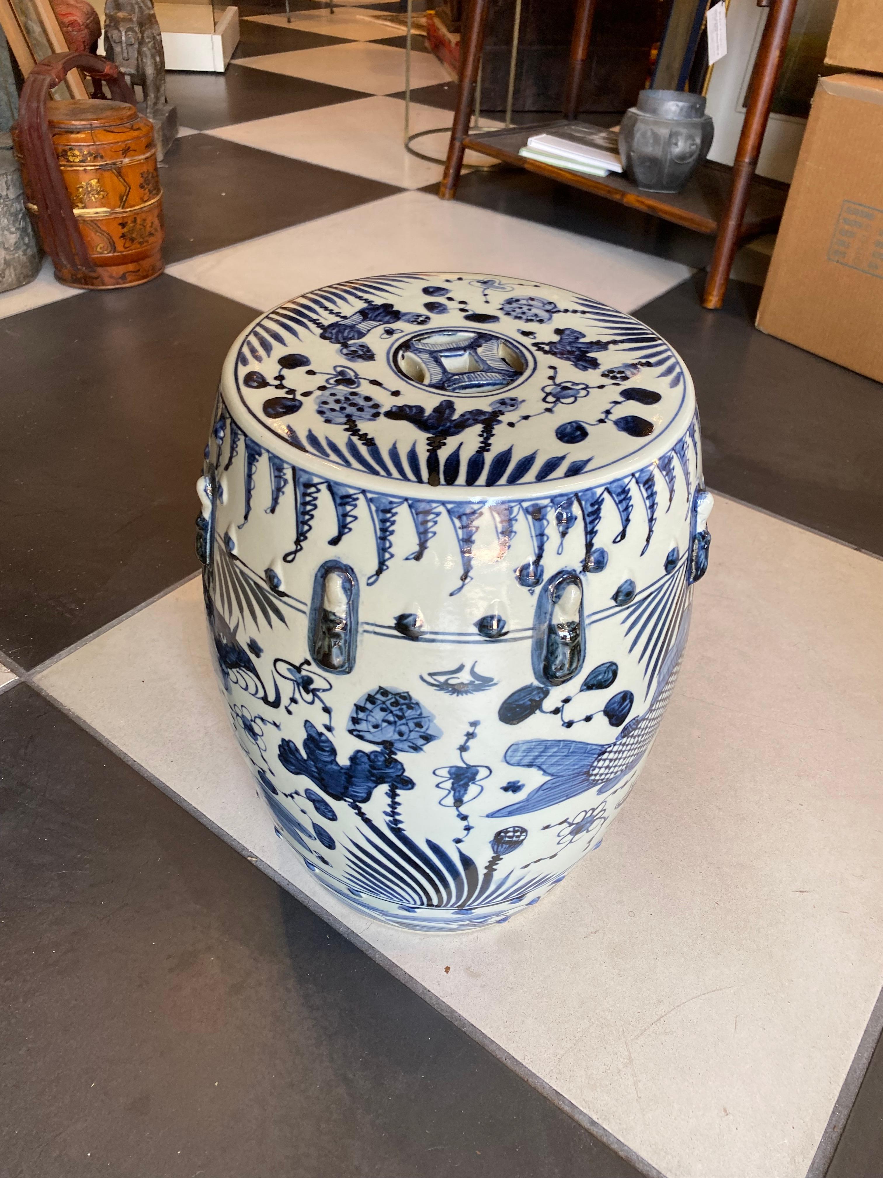Hand-Painted Chinese Blue and White GARDEN STOOL/Side Table