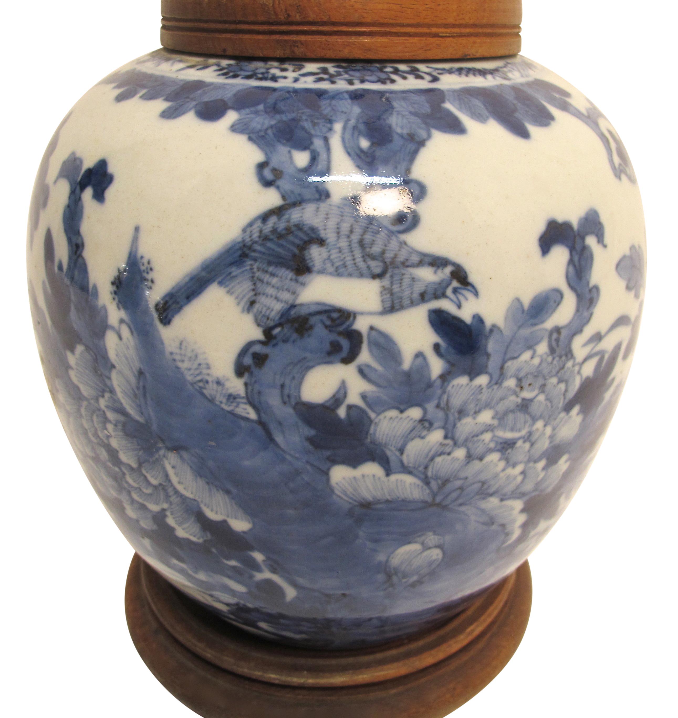 Porcelain Chinese Blue and White Ginger Jar Lamp, 19th Century