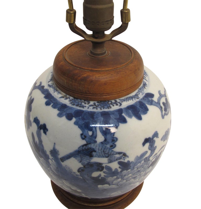 Chinese Blue and White Ginger Jar Lamp, 19th Century at 1stDibs
