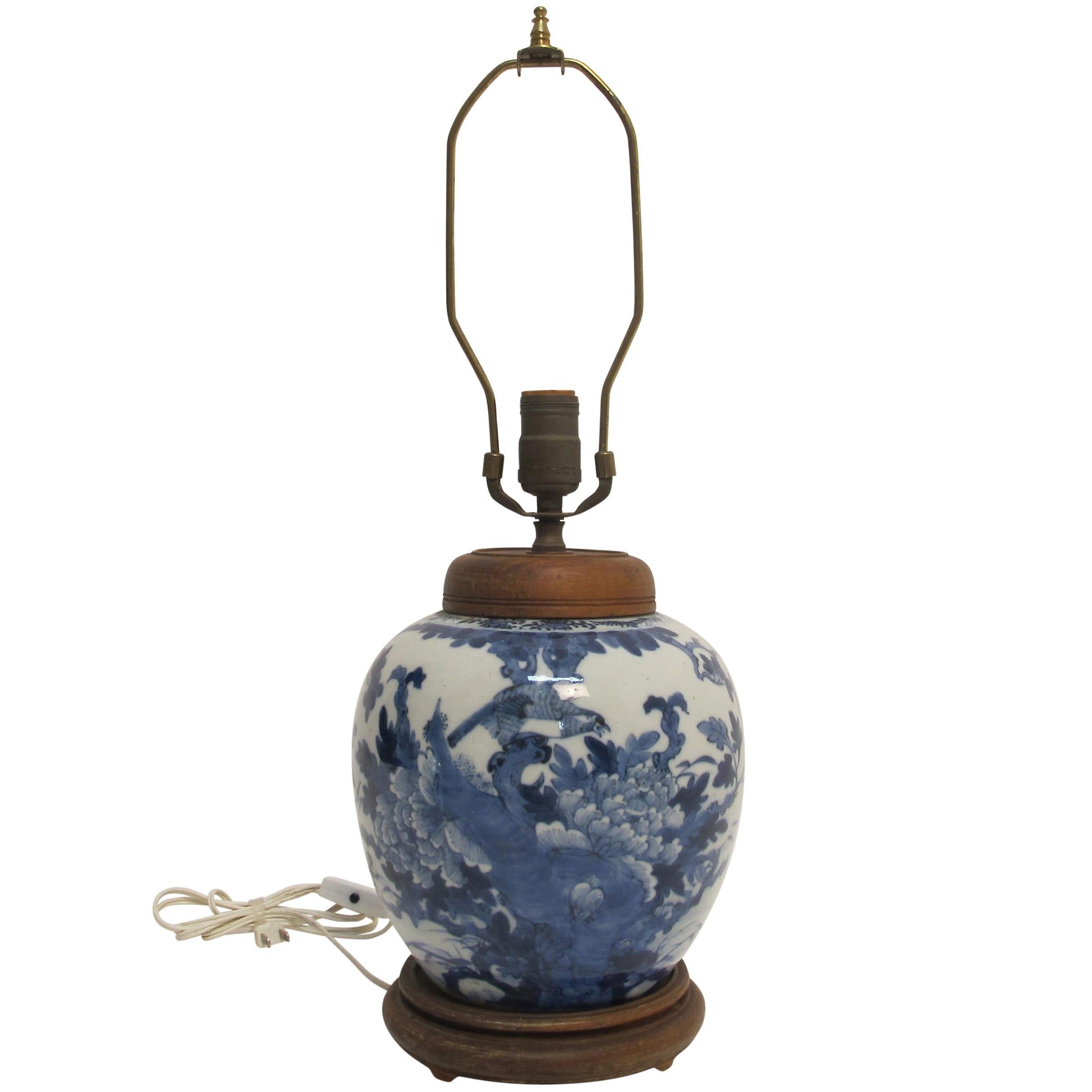 Chinese Blue and White Ginger Jar Lamp, 19th Century