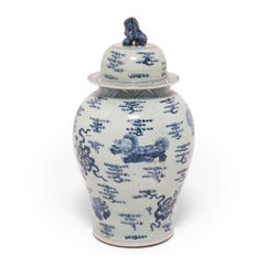 Gran Jarra Balaustre China Azul y Blanca con Shizi