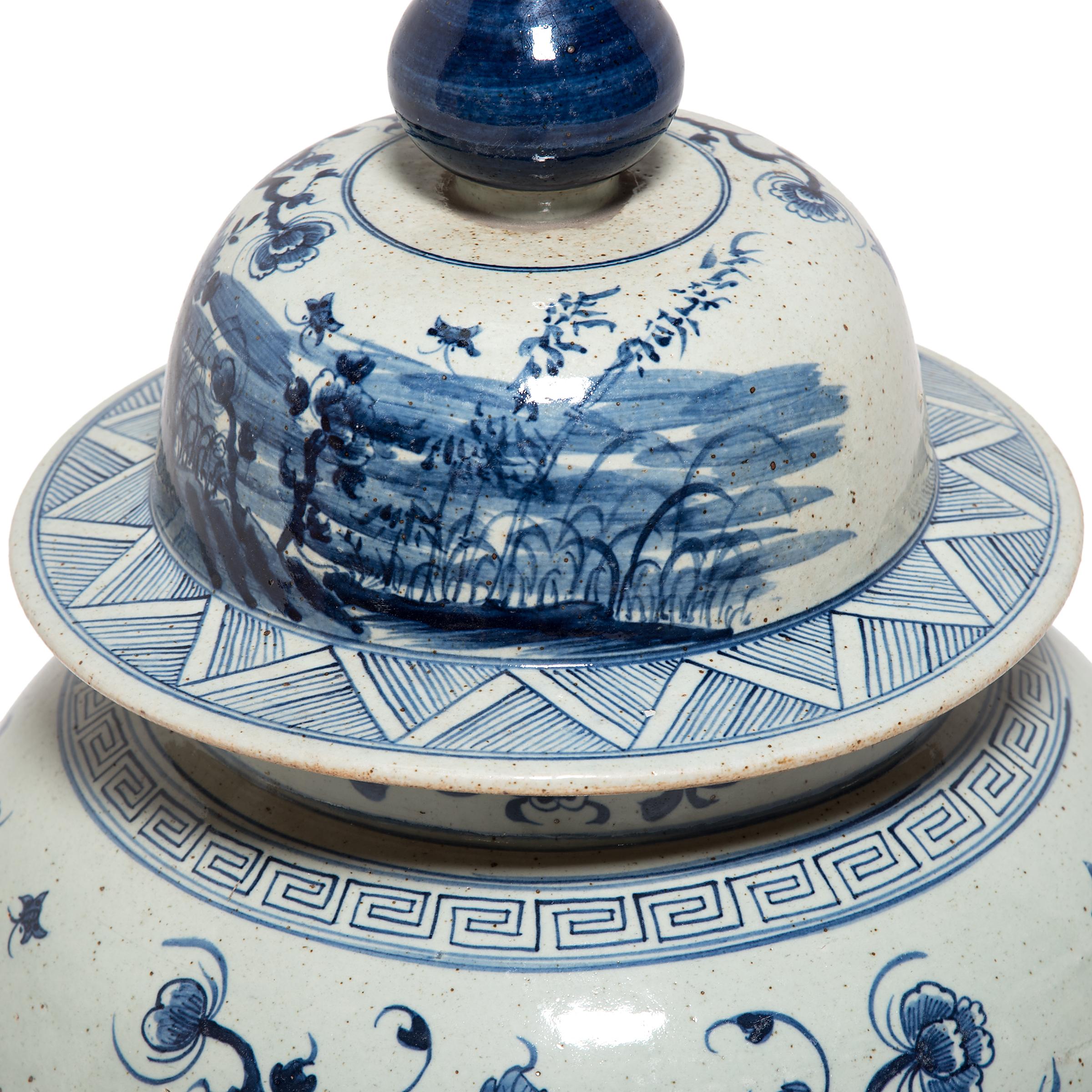 Contemporary Chinese Blue and White Ginger Jar with Phoenix and Peonies