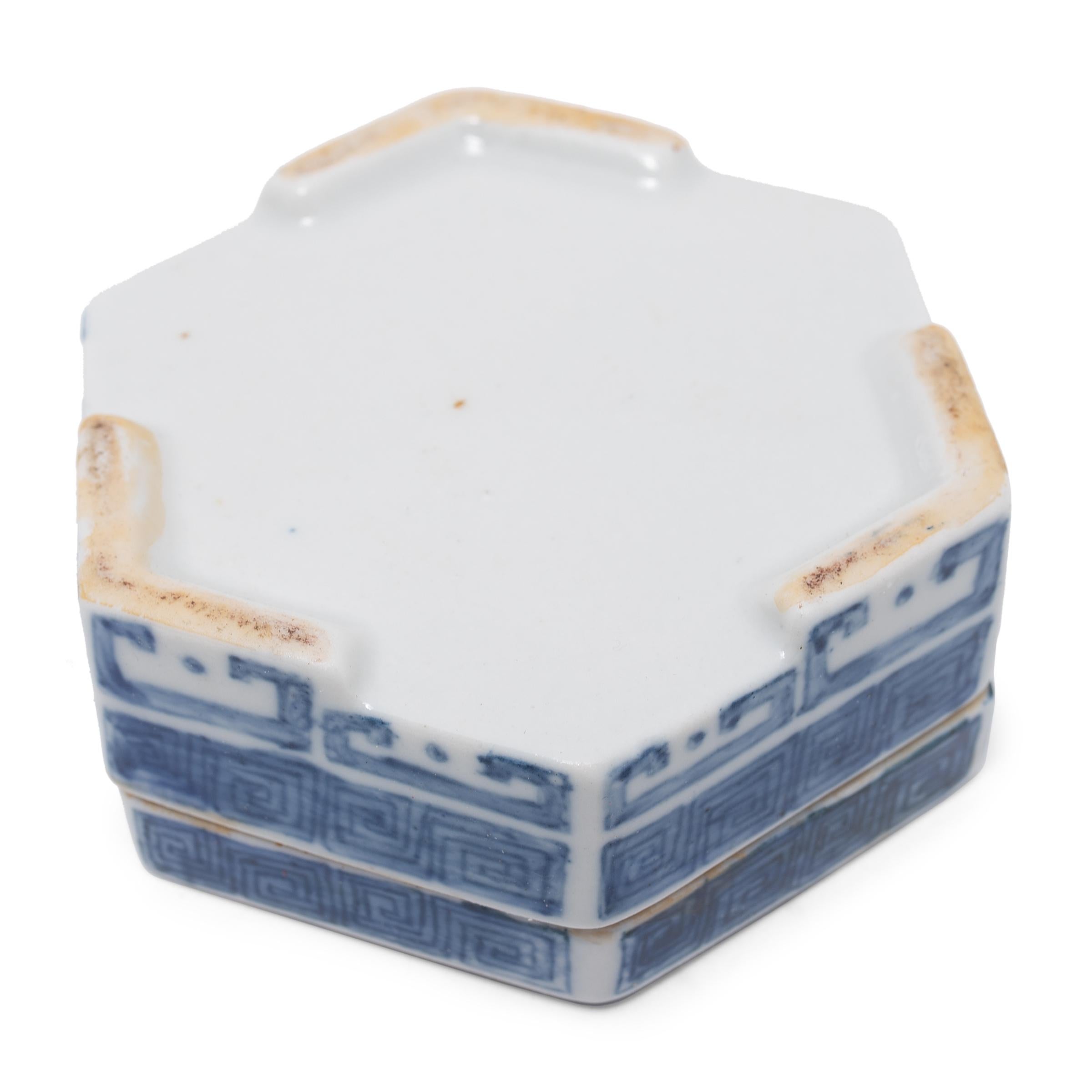20th Century Chinese Blue and White Hexagonal Box