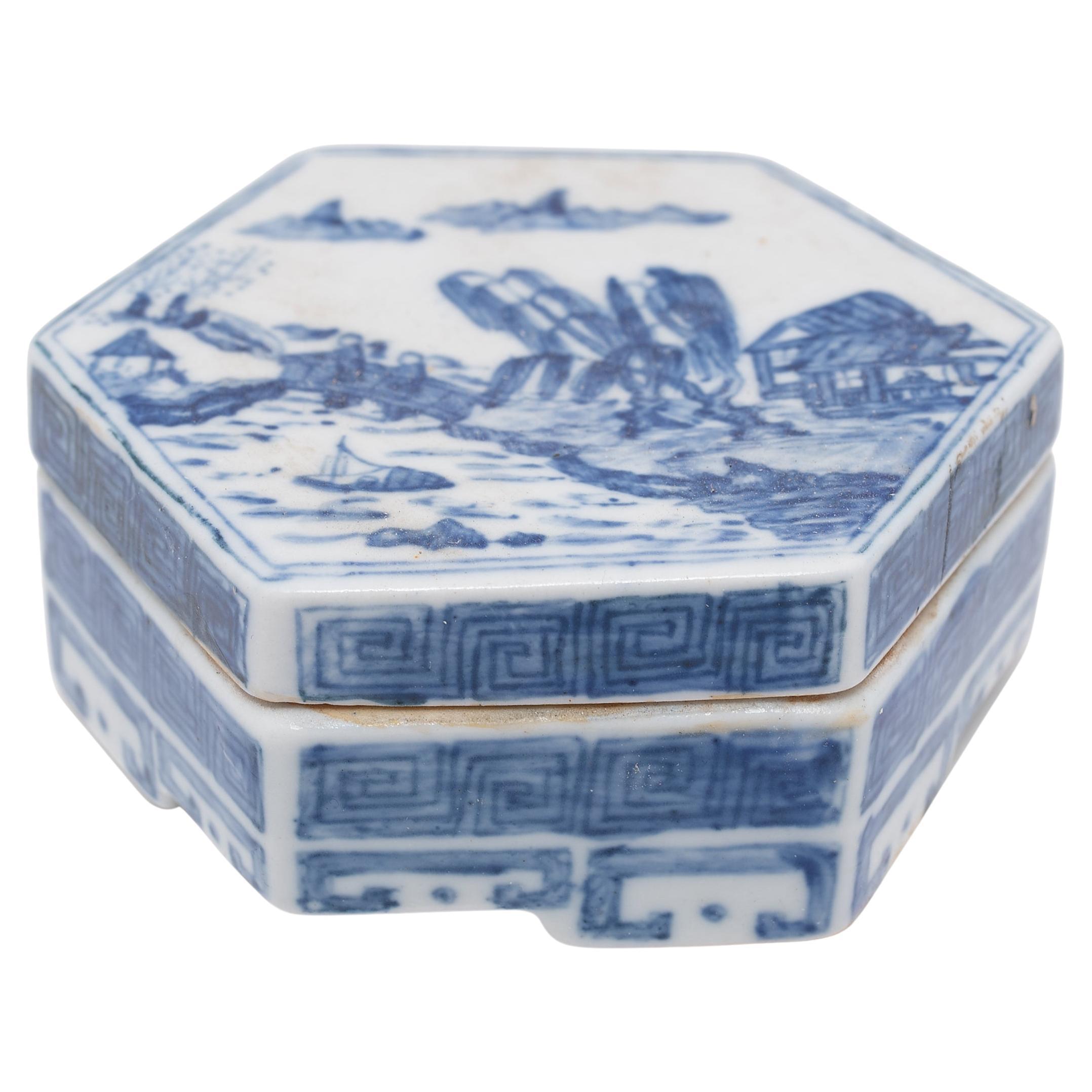 Chinese Blue and White Hexagonal Box