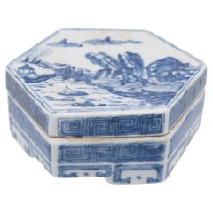 Vintage Chinese Blue and White Hexagonal Box