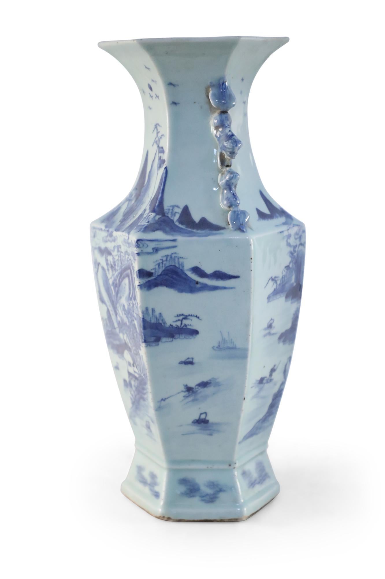 20th Century Chinese Blue and White Hexagonal Porcelain Vase For Sale