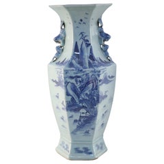 Vase hexagonal chinois bleu et blanc