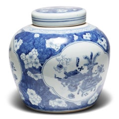 Chinese Blue & White Jar with Scholars' Objects