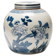 Chinese Blue & White Phoenix & Peony Jar