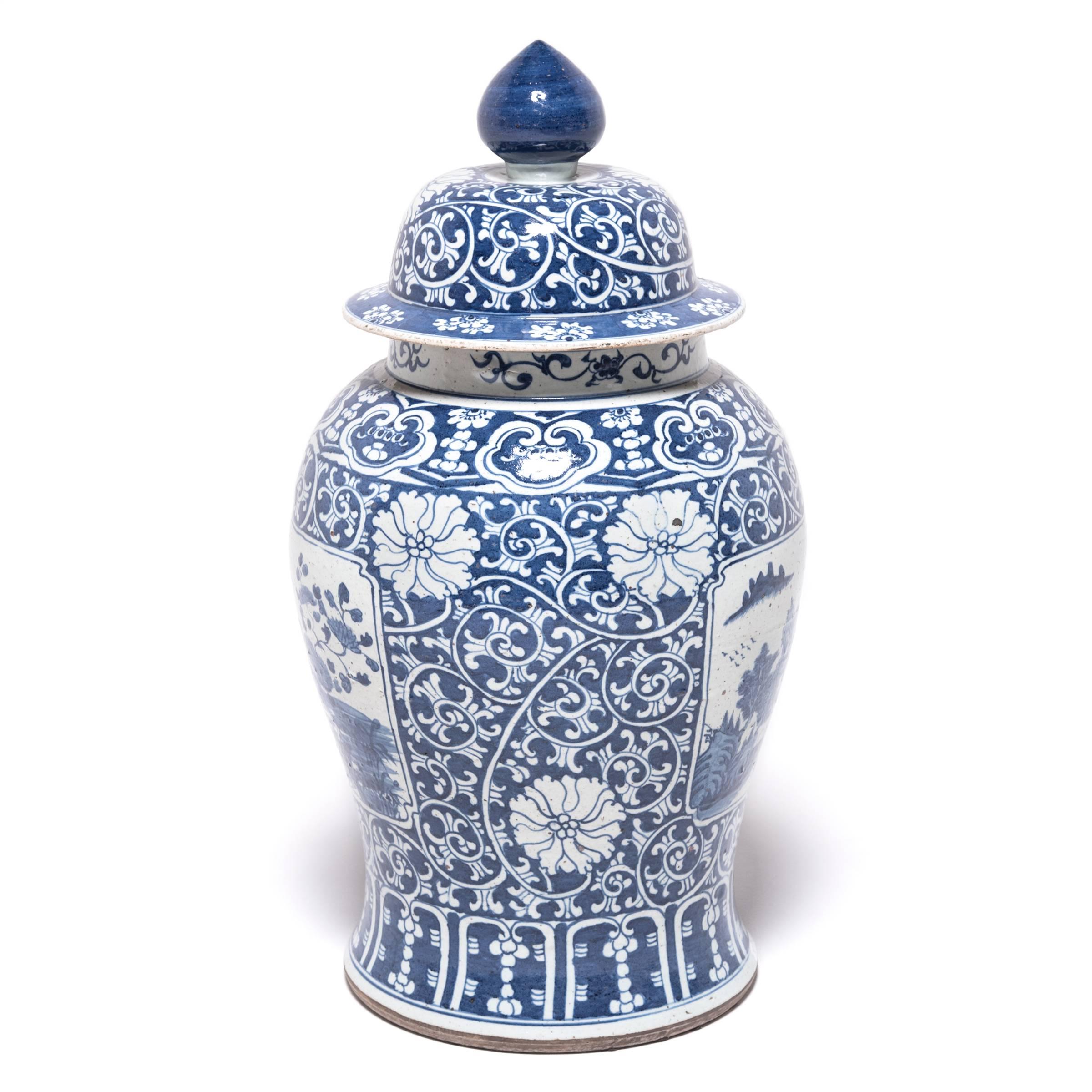 Chinese Blue and White Landscape Baluster Jar In Excellent Condition In Chicago, IL