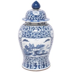 Chinese Blue and White Landscape Baluster Jar