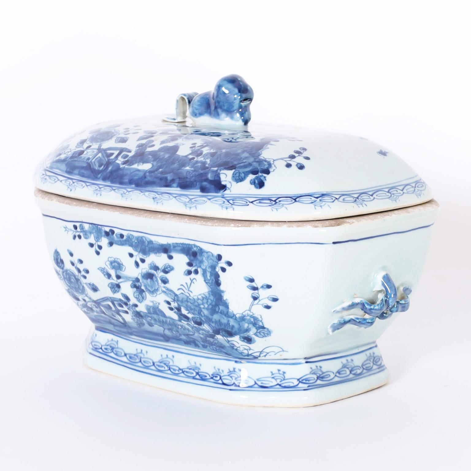 Chinese Export Chinese Blue and White Lidded Bowl or Tureen