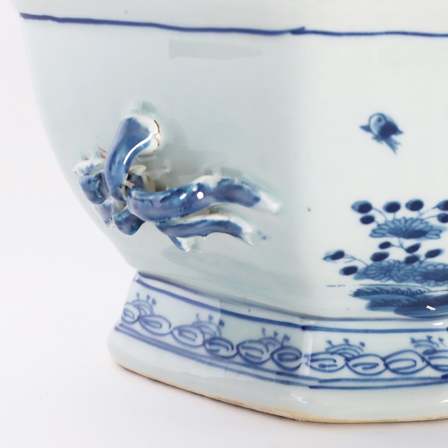 Porcelain Chinese Blue and White Lidded Bowl or Tureen