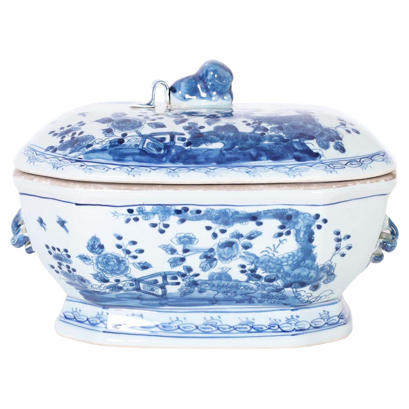 Chinese Blue and White Lidded Bowl or Tureen at 1stDibs
