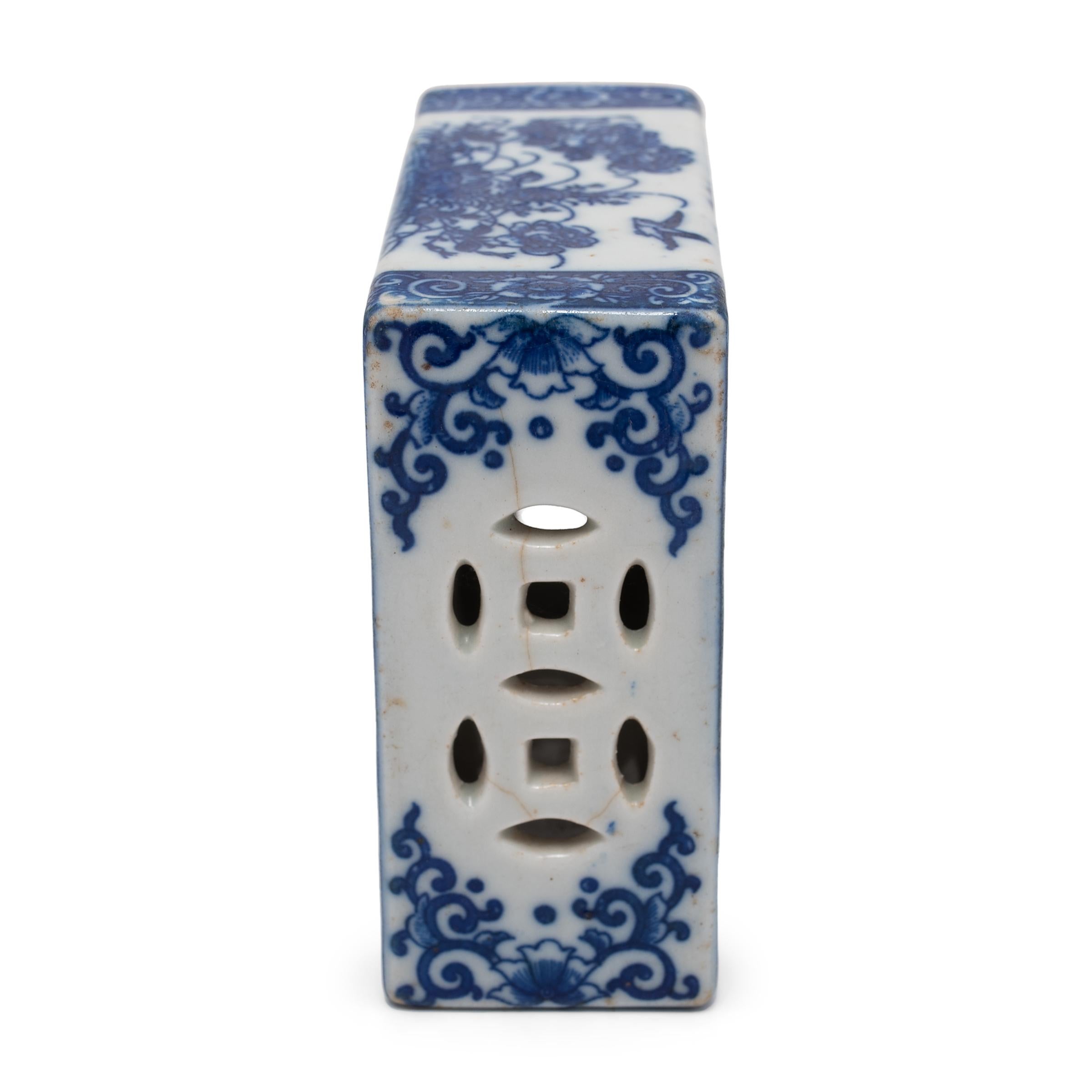 Chinese Export Chinese Blue and White Lion & Peony Headrest For Sale